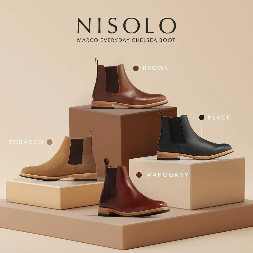 NISOLO MEN'S MARCO EVERYDAY CHELSEA BOOTS, BROWN, 9.5